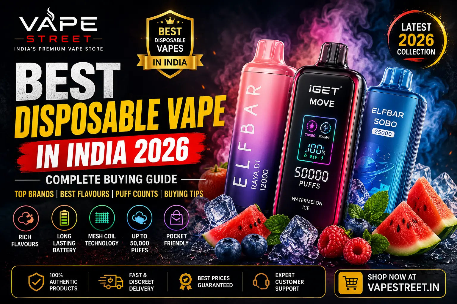 The image displays three best disposable vape pens from elf bar, iget move, and elfbars sobo 25000 for beginners and pros