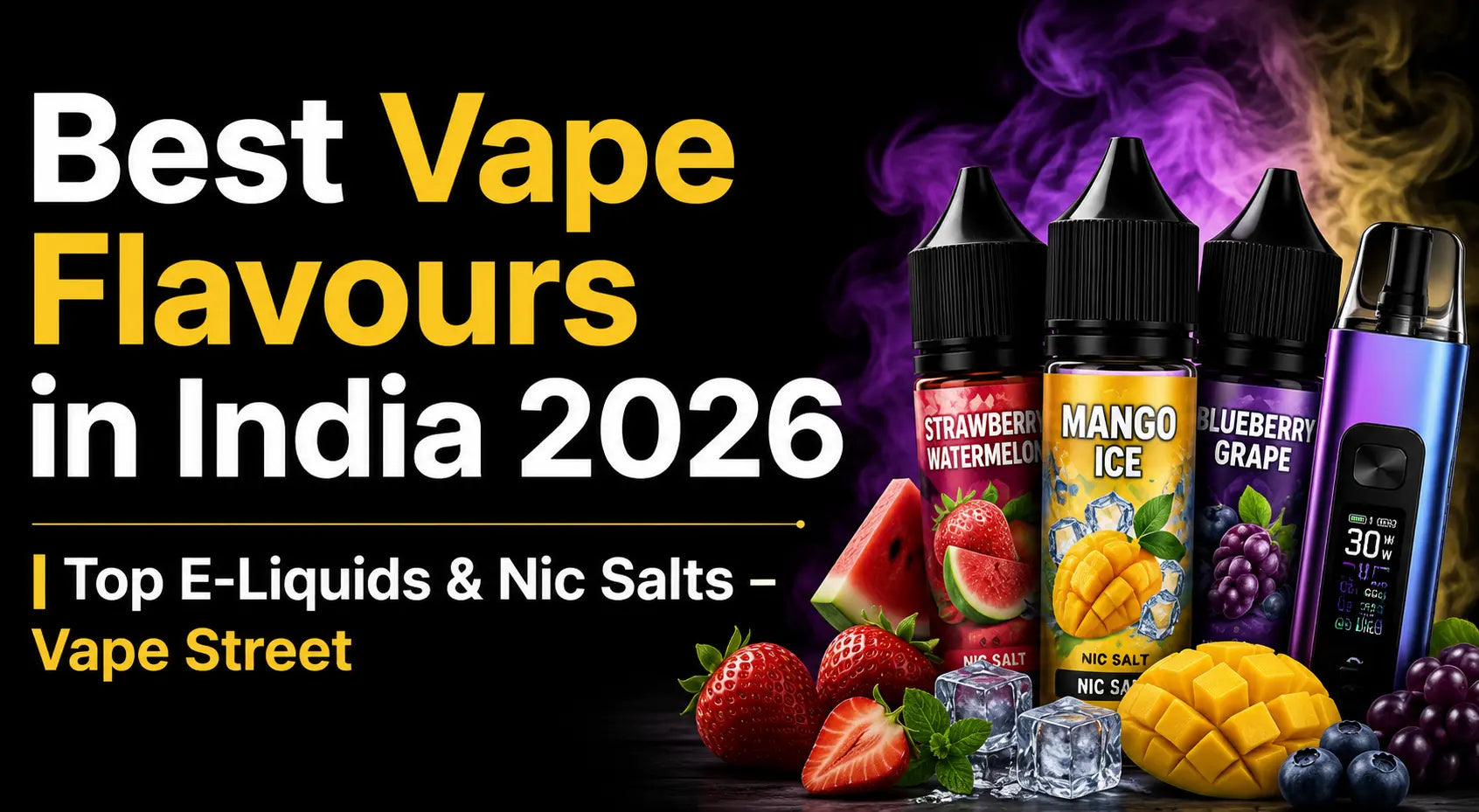 Purple and blue vape pen with sleek modern design featured in best vape flavours india 2026 including nasty juice and super cool