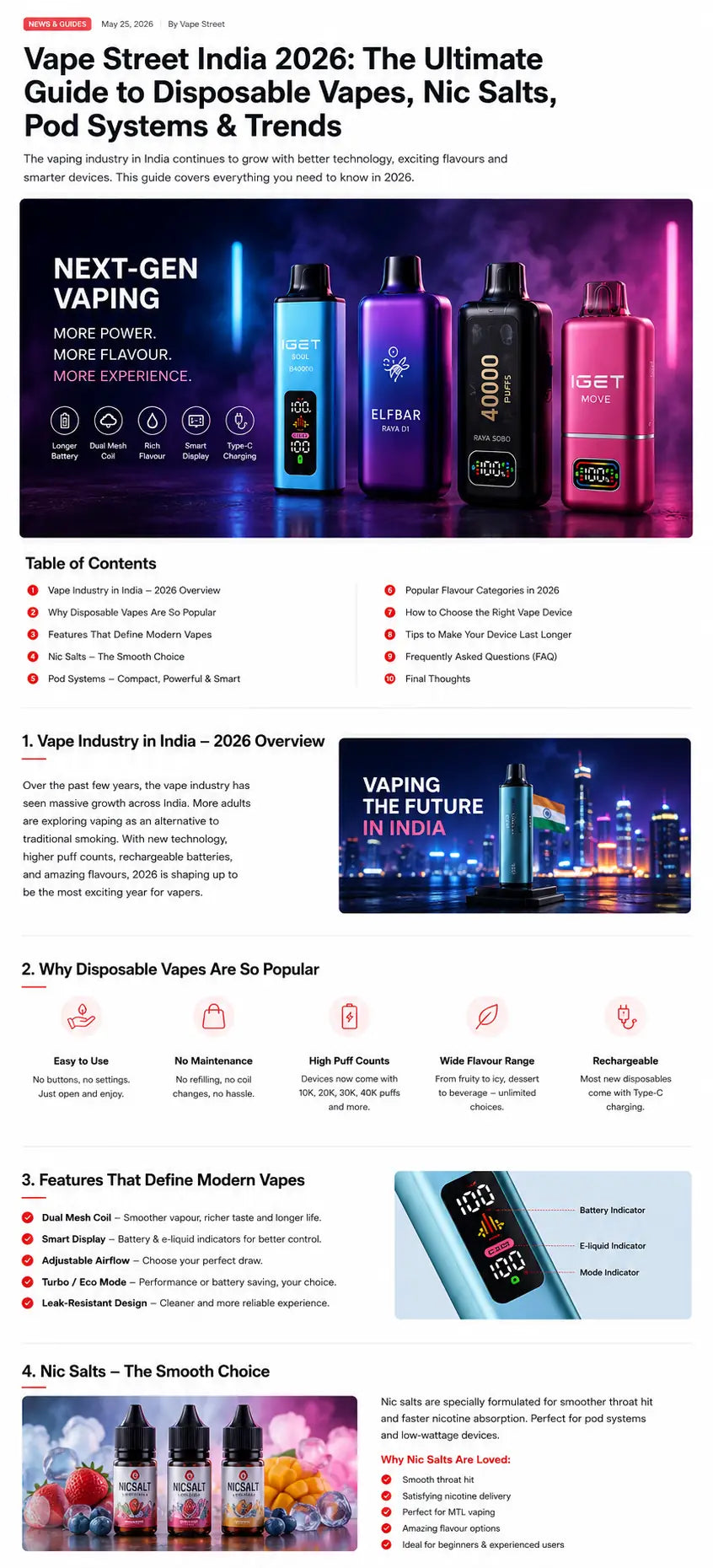 The image shows vibrant blue and purple disposable refillable vape devices with sleek modern designs for easy use.