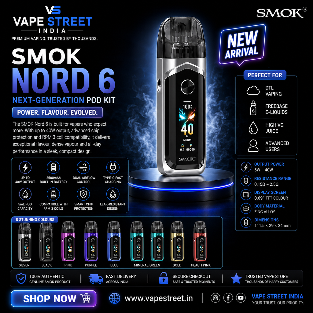 IVG SMOK Nord 6 Pod Kit for vaping, featuring sleek design and compact size, ideal for easy vaping on the go.