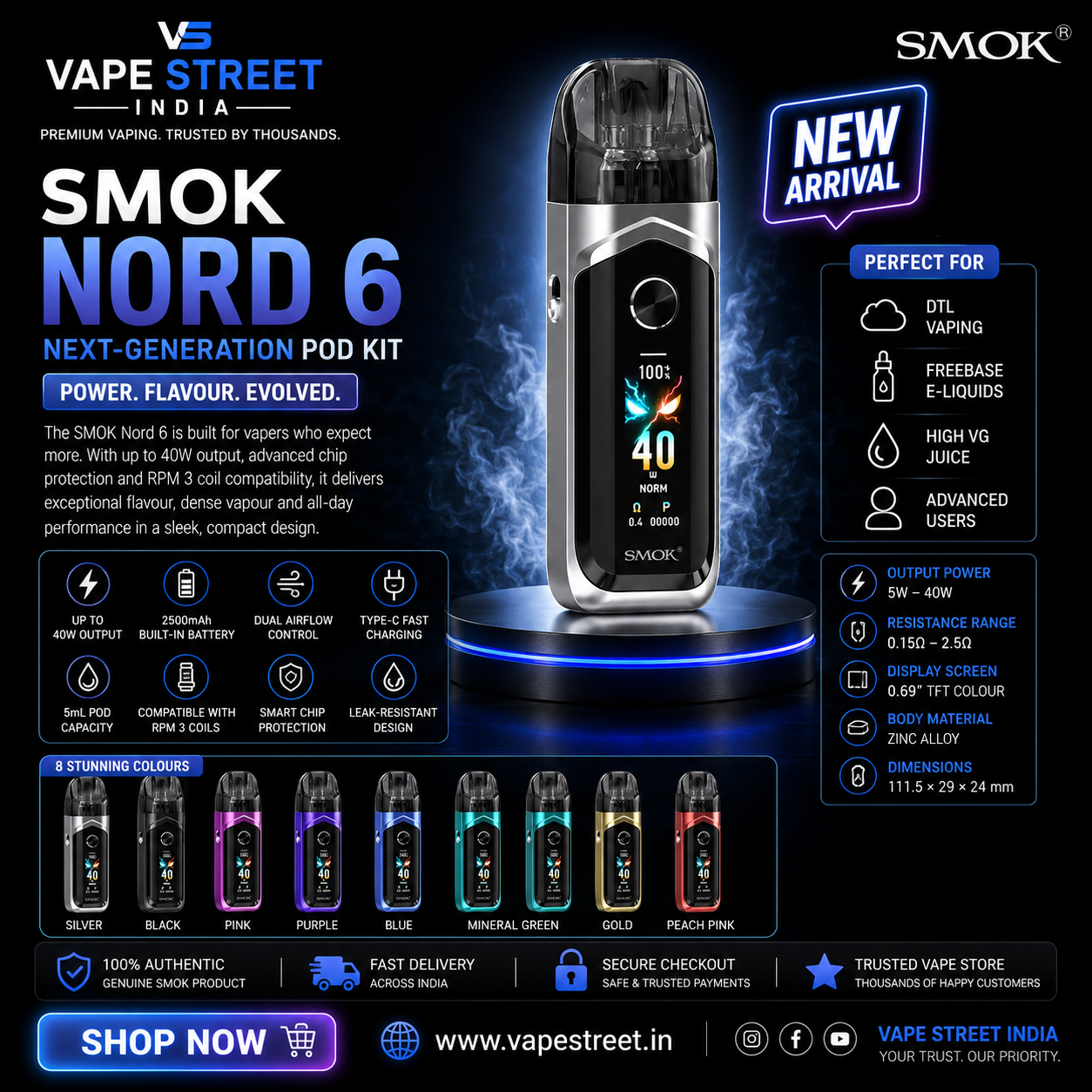 IVG SMOK Nord 6 Pod Kit for vaping, featuring sleek design and compact size, ideal for easy vaping on the go.
