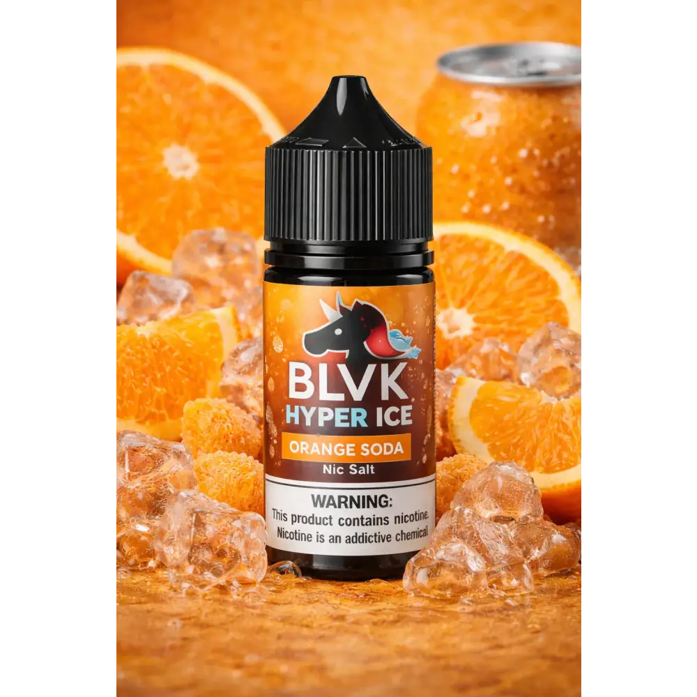 BLVK Hyper Ice Orange Soda Nic Salt 30ml vape juice bottle with fizzy orange soda ice flavor for pod systems available at Vape Street