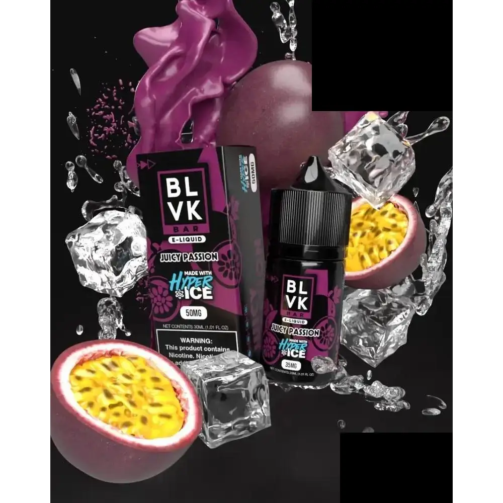Blvk Hyper Ice Passion Peach nic salt bottle with juicy passion fruit design