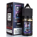 Black glass bottle of blvk unicorn nicotine salt iced kiwi berry 35mg with gold liquid and matching dark box for strawberry ice vape
