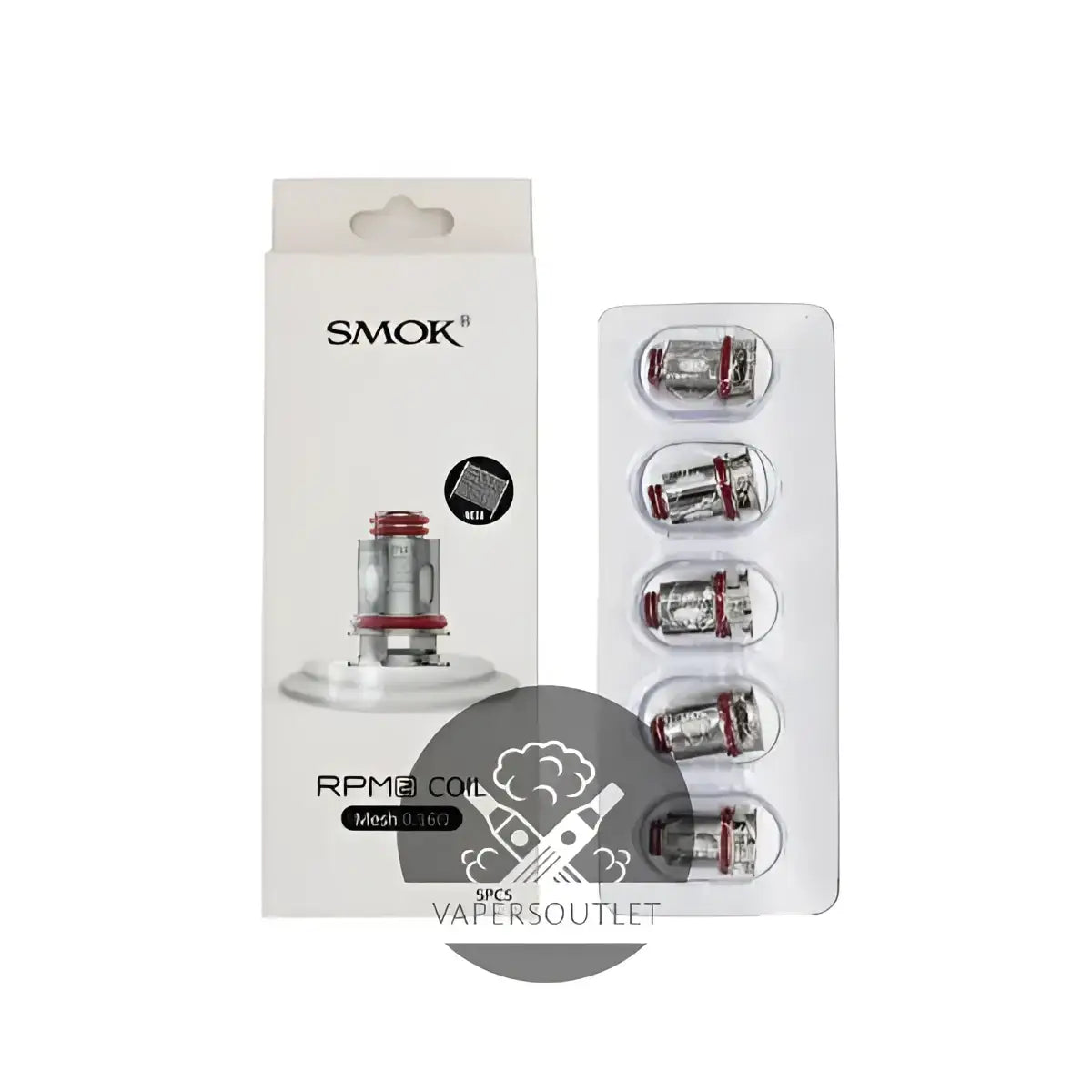 Smok rpm replacement coil with 0.16ω mesh, metallic body, red accents in packaging available at vape street india
