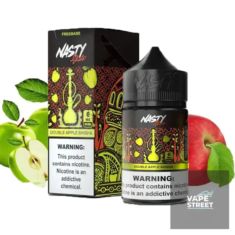 IVG Nasty Shisha Double Apple Freebase E-Liquid disposable vape with 3mg/6mg nicotine, shown in sleek black device.