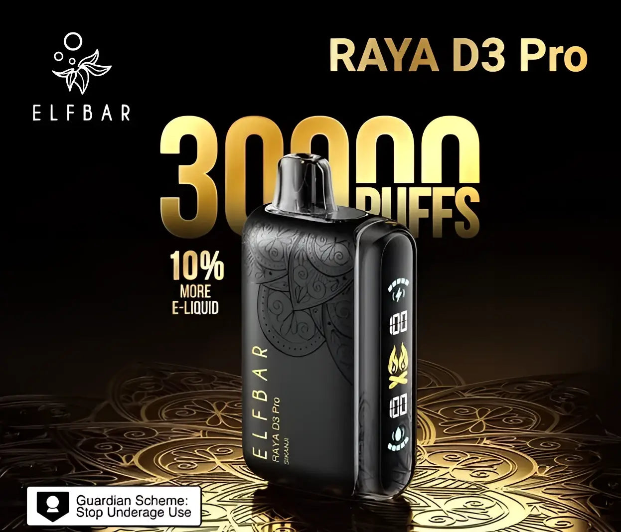 IVG Elf Bar Raya D3 Pro disposable vape with lychee and juicy peach flavors, dual mode, rechargeable, 30000 puffs.
