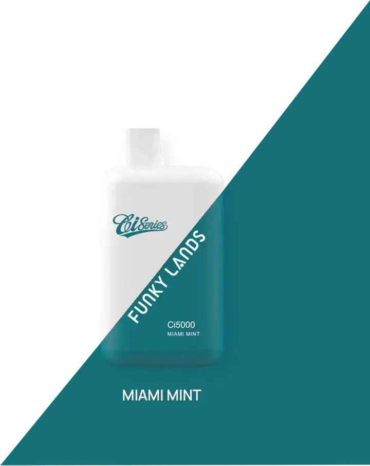 White and teal funky lands 5000 puffs rechargeable disposable vape cartridge with sleek rectangular design