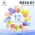 Elf bar raya d1 disposable vape pens in vibrant gradient colors including purple pink yellow green and orange from vape street india
