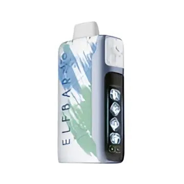 The elf bar ice king 200w disposable vape pen features a white and light blue design for long lasting use