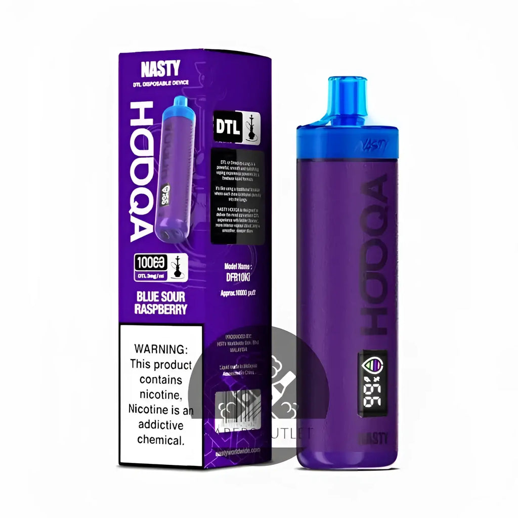 Purple and blue nasty hooqa rechargeable disposable vape with digital battery display and translucent body for online purchase