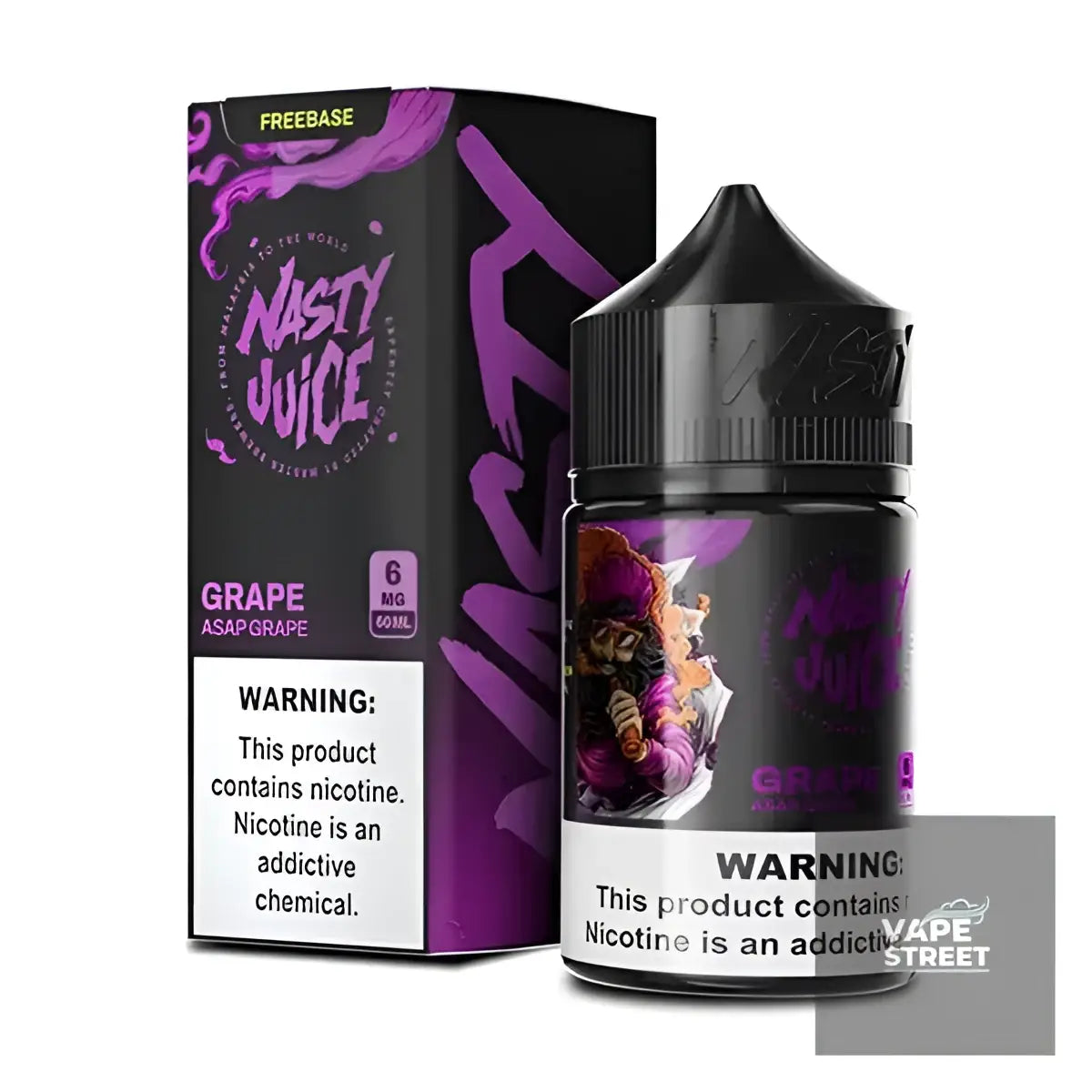 IVG Nasty ASAP Grape Vape Juice 3mg/6mg, colorful bottle of grape-flavored vape juice from Vape Street.