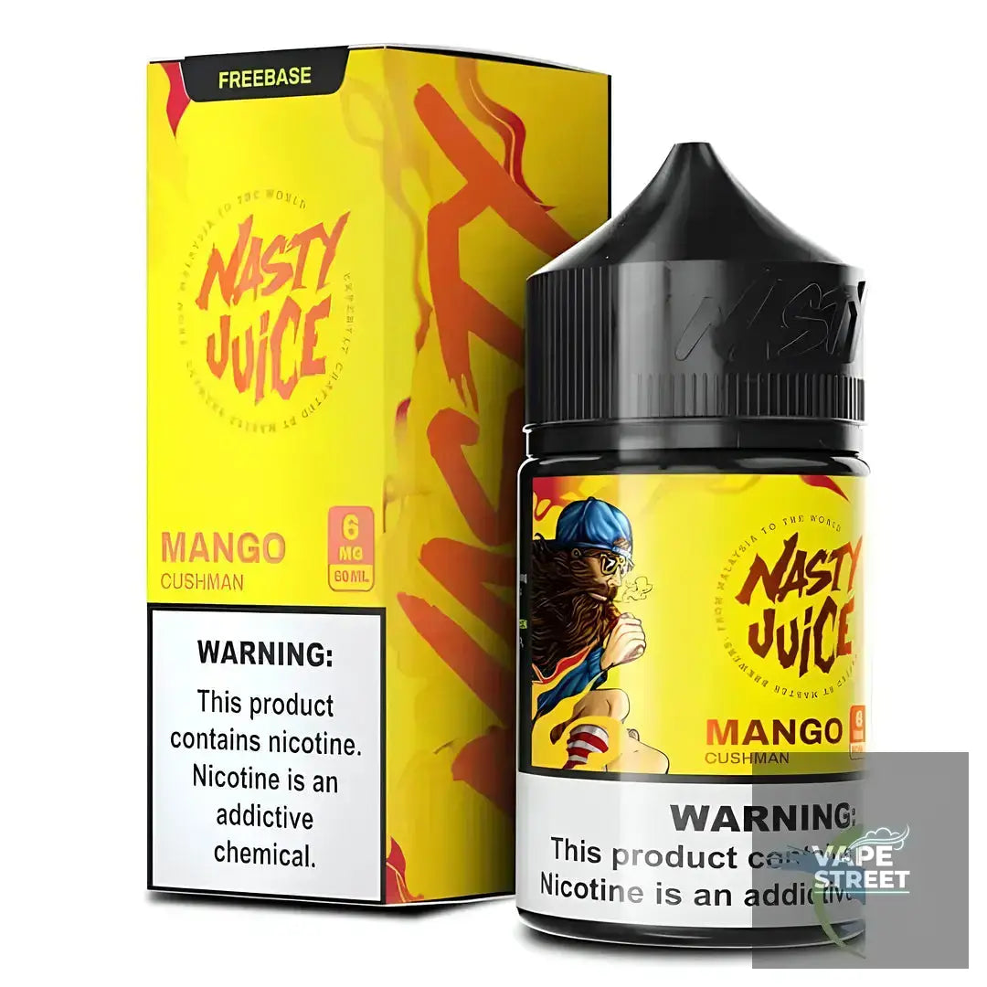 IVG Nasty Cushman Mango Freebase E-Liquid vape juice for mango flavor, available in 3mg and 6mg nicotine strength.