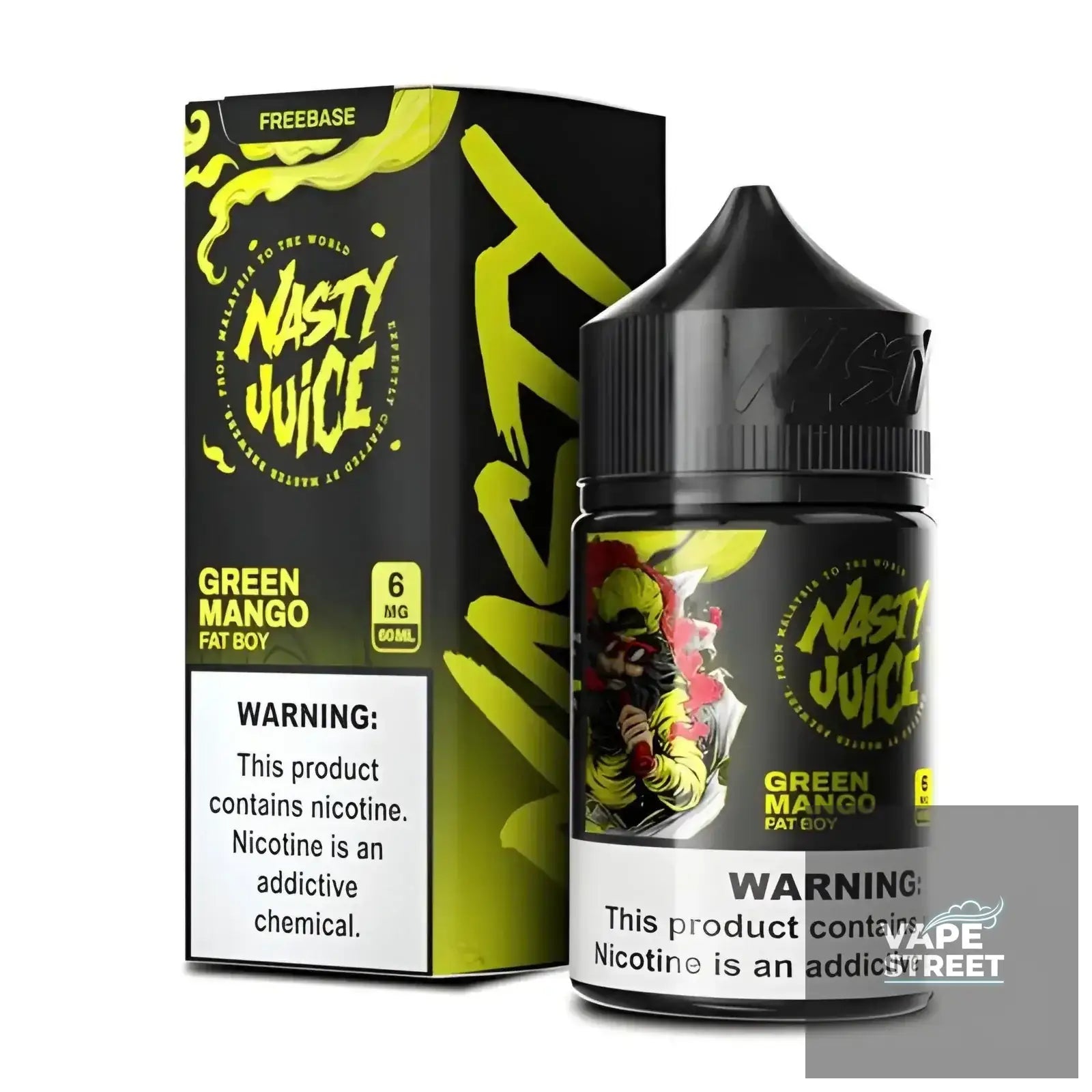 IVG Nasty Fat Boy Mango Mint Freebase E-Liquid for vaping, 3mg/6mg, showcasing the bottle with mango and mint flavor elements
