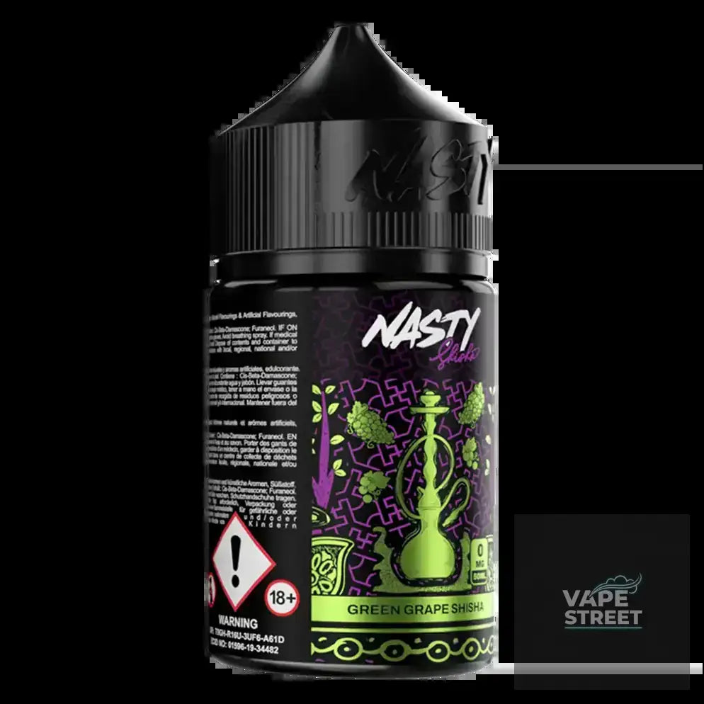 IVG Nasty Shisha Green Grape Freebase E-Liquid for vapes, showing vibrant green grape flavor in a 3mg/6mg bottle.