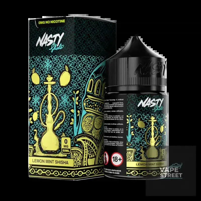 IVG Nasty Shisha Lemon Mint Freebase E-Liquid vape juice in 3mg or 6mg, featuring lemon and mint flavor, 100ml bottle.