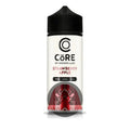 A sleek white bottle with black cap of core by dinner lady strawberry apple vape juice for sale in India