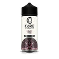 A sleek white bottle of core by dinner lady grape vine 120ml freebase vape juice with a black cap