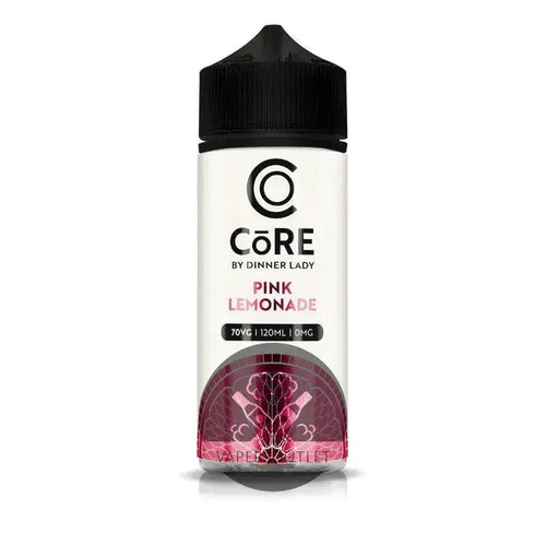 IVG Core Dinner Lady Pink Lemonade 120ML Freebase E-Liquid vape juice in 3MG or 6MG with bright pink label and lemon illustration.