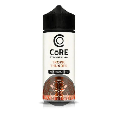 Core by Dinner Lady Tropic Thunder 120ml Freebase E-Liquid vape juice in 3MG/6MG, featuring vibrant tropical fruit flavors.