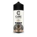 A sleek white bottle with black cap of core by dinner lady vanilla tobacco 120ml freebase e-liquid vape juice