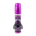 Purple glass bottle with matching cap labeled dinner party black orange crush black orange vape juice shortfill