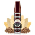 A sleek transparent 50ml dinner lady smooth tobacco e-liquid bottle with dark brown cap and elegant label for vaping