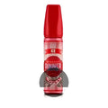 Red plastic bottle with red cap labeled ice and dinner for dinner lady strawberry bikini 60ml e-liquid vape juice