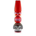Red capped 60ml dinner lady sweet fusion ice e-liquid bottle with clear glass and vibrant label design for vaping
