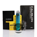 The uwell caliburn a2s pod system kit features a sleek gradient blue teal metallic finish with a transparent top cap