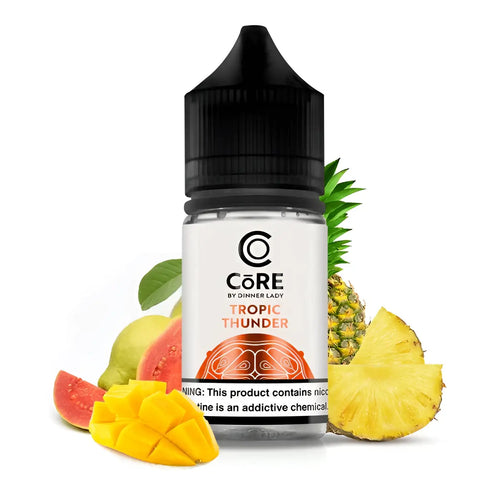 IVG Core Salt by Dinner Lady Tropic Thunder nicotine salt e-liquid in 30ml bottle, available in 20mg, 30mg, and 50mg strengths.