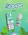 Slapple mint nic salt 30ml vape bottle in green and white packaging with clear dropper cap for mint ice vape use