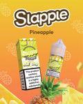 Slapple pineapple nic salt 30ml e-liquid in clear bottle with white cap and green striped label beside matching box