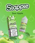 Slapple sour apple 10ml 20mg nicotine salt e-liquid with green and white packaging and matching bottle for sour apple vape juice