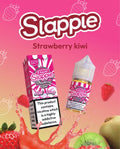 Pink and white striped box with matching 10ml bottle of slapple strawberry kiwi nic salt vape at 20mg strength