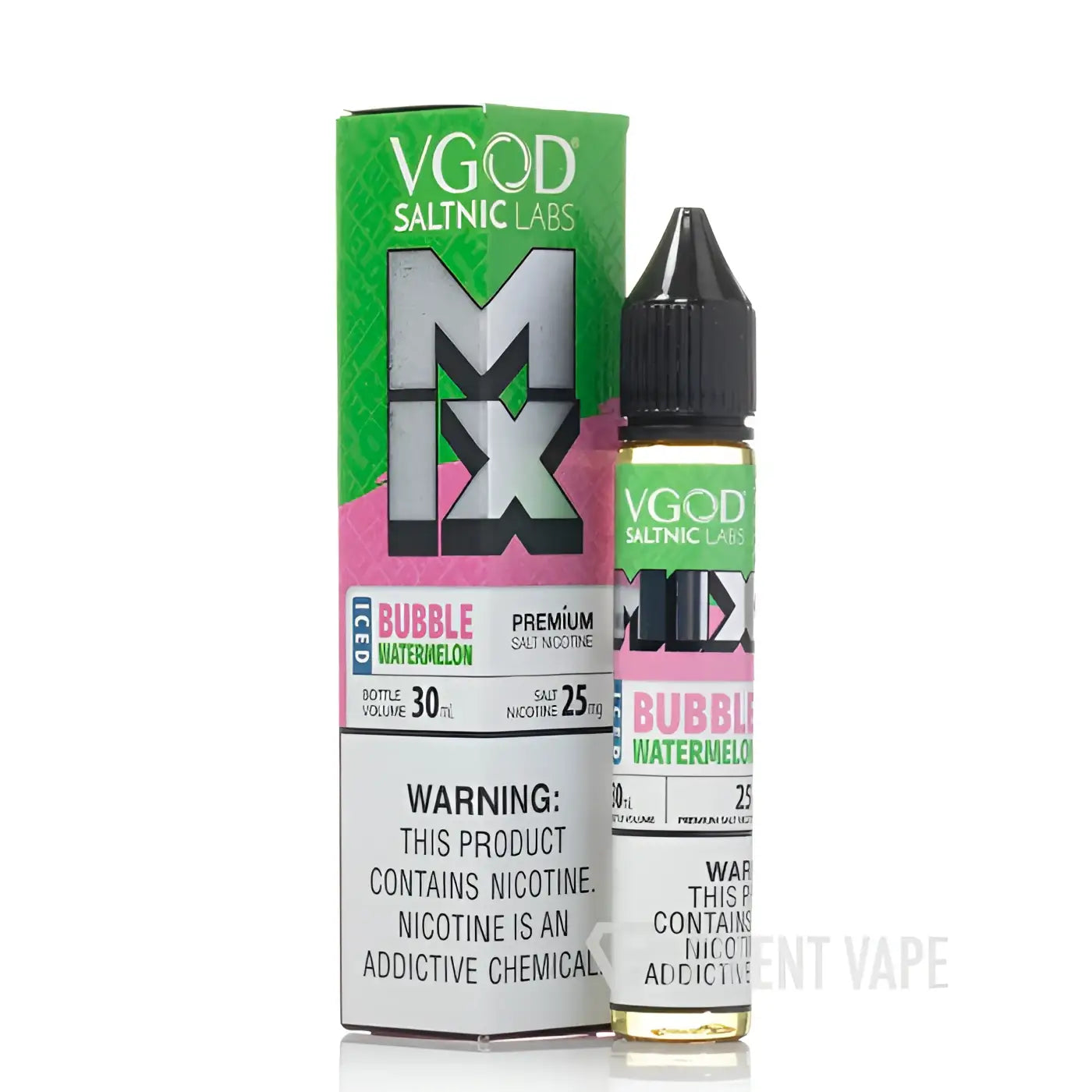 VGOD SaltNic Iced Bubble Watermelon vape juice in 30ml bottle, available in 25mg and 50mg nicotine strength.