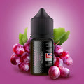 Black glass bottle of pod salt core grape e-liquid with silver label and british flag 30ml 20mg nicotine strength