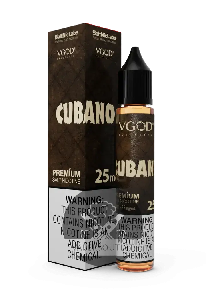VGOD SaltNic Cubano vape juice in 30ml bottle, IVG brand, with 25mg and 50mg nicotine salt e-liquid in a clear bottle.
