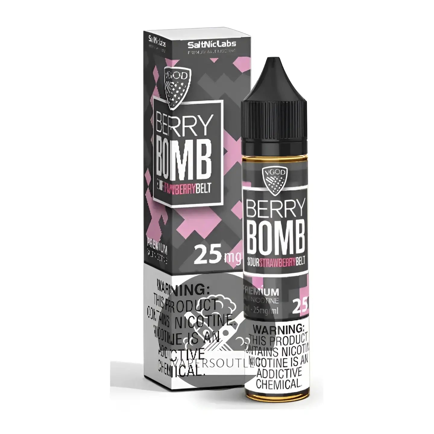 VGOD SaltNic Iced Berry Bomb nic salt vape juice in 30ml bottle with berry flavor and 25mg or 50mg nicotine strength.