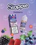 Slapple holyberry nic salt e-liquid 10ml bottle with blue and white striped packaging for pod kits use