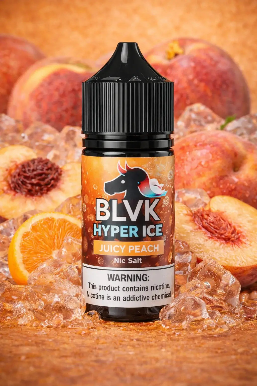 Black blvk bar e-liquid bottle with juicy peach and ice design 50ml capacity for blvk hyper ice juicy vape juice