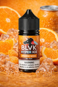 A vibrant orange-labeled blvk hyper ice orange soda e-liquid bottle with black cap and horse bird logo