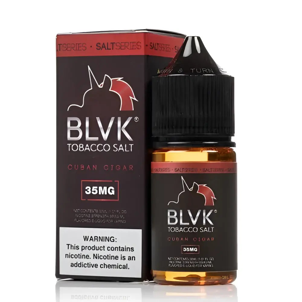 Blvk unicorn caramel tobacco 30ml nic salt e-liquid in 35mg strength with black and red caramel tobacco packaging
