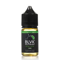 Black plastic bottle with black cap containing golden-yellow blvk unicorn honeydew nicotine salt vape juice 30mg