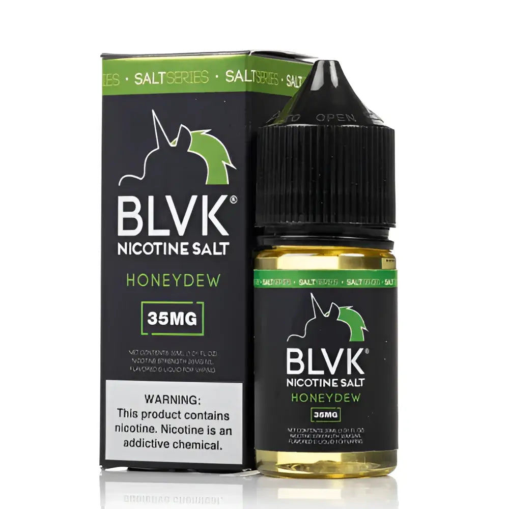Blvk unicorn honeydew 35mg nicotine salt vape juice in amber bottle with black and green packaging for vape street india