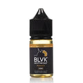 Black blvk unicorn nicotine salt e-liquid bottle with gold label and black cap containing mango-flavored liquid