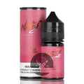 Pink cylindrical nasty trap queen strawberry vape juice bottle with black cap and matching packaging by nasty salt