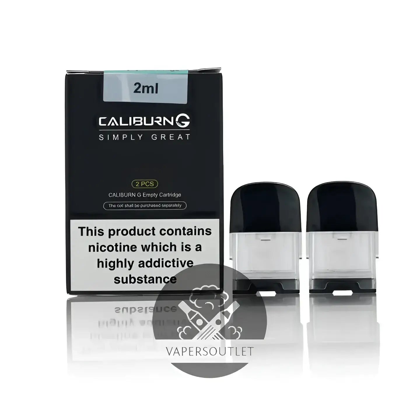 Black and clear uwell caliburn g 2ml refillable replacement pods in a sleek black box for vape street india sale