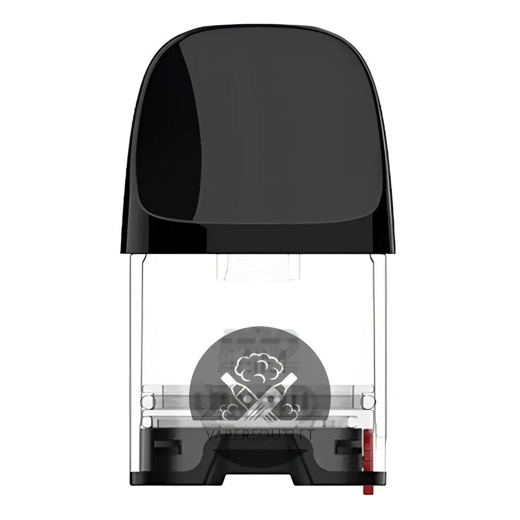 Uwell caliburn g2 replacement pods featuring a black glossy top cap clear body and red side button refillable vape cartridge