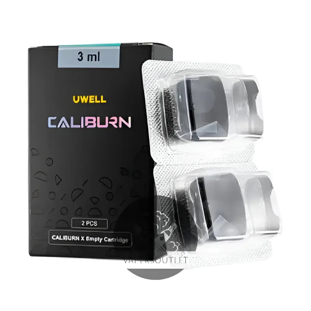 Black Uwell Caliburn X refillable IVG pod cartridge with empty refillable pod for vaping.
